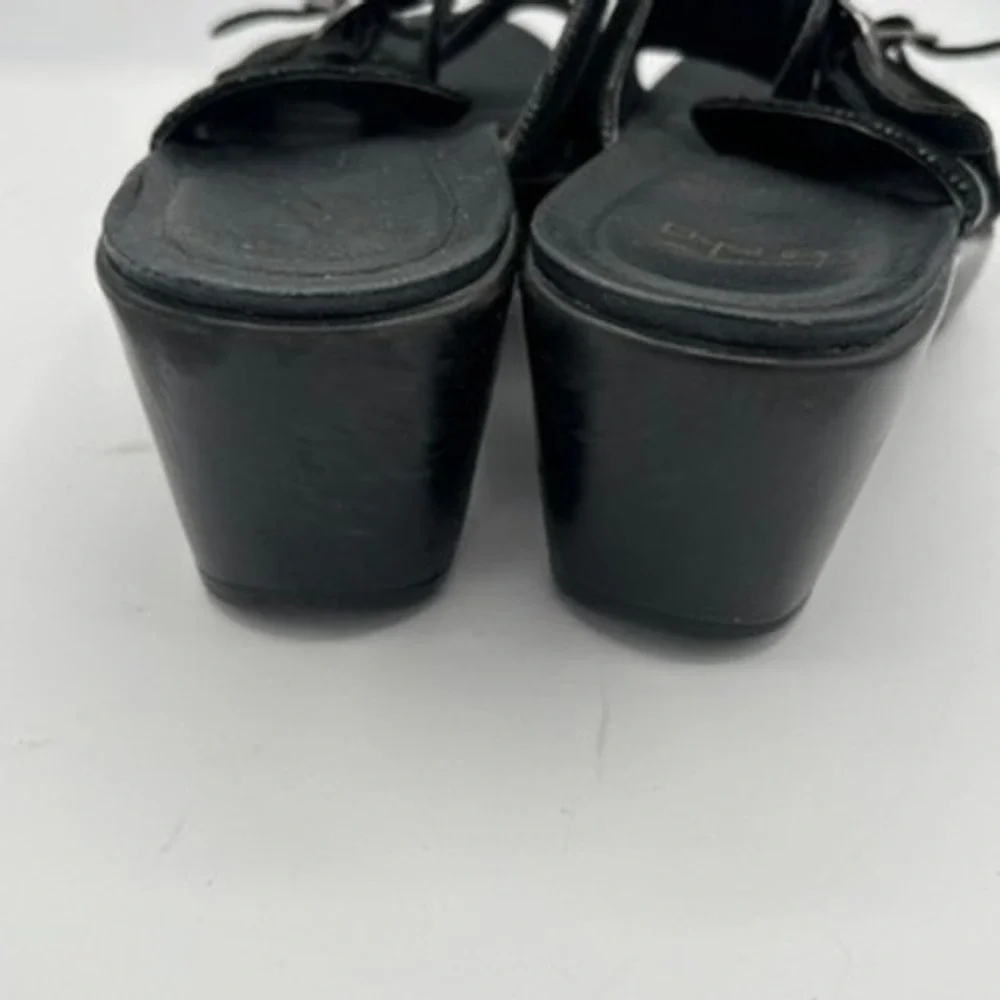Dansko Wedge‎ Sandals Womens Sz 40 Black Leather Buckle Comfort Shoes